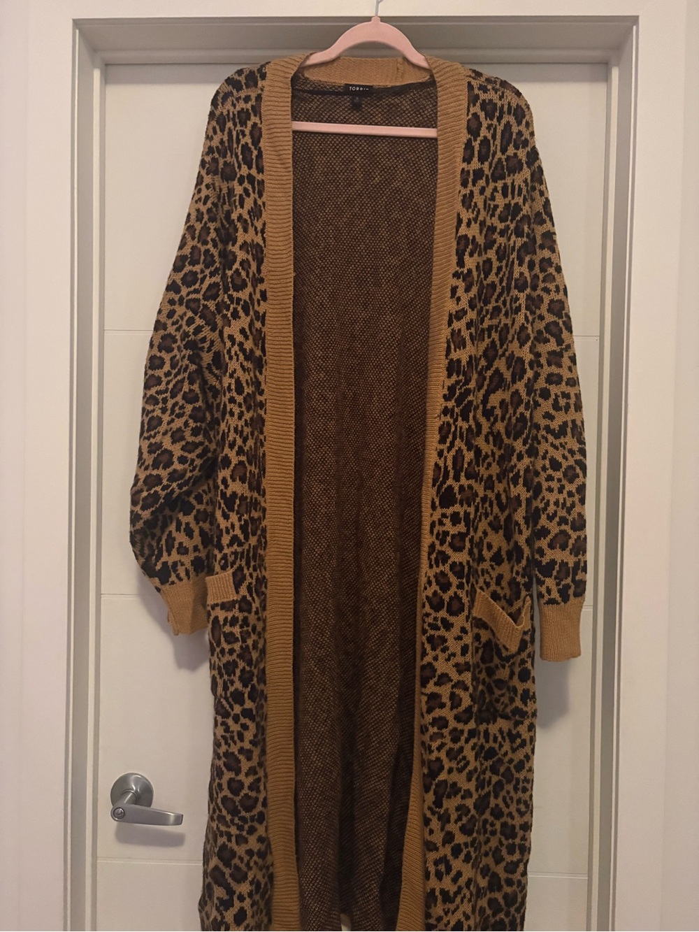 torrid Leopard-Print Open-Front Long Cardigan in Tan & Black